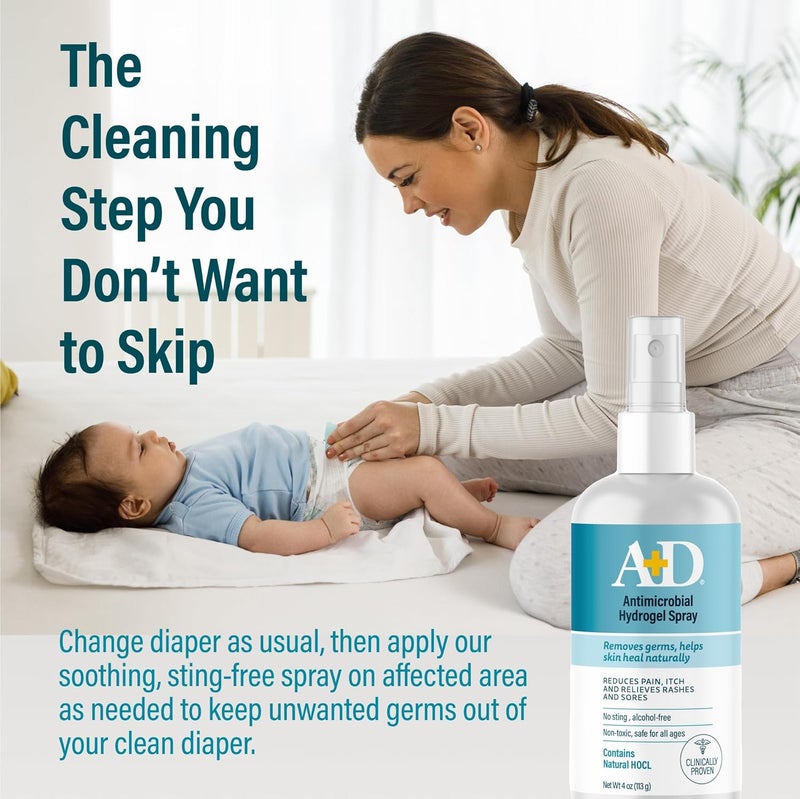 A + D Antimicrobial Hydrogel Spray – with Hypochlorous Acid, Removes Germs, Helps Heal Rashes & Irritations, Reduces Itch & Pain, Alcohol-Free, Non-Sting Formula, Safe for All Ages, 4oz - Image 4